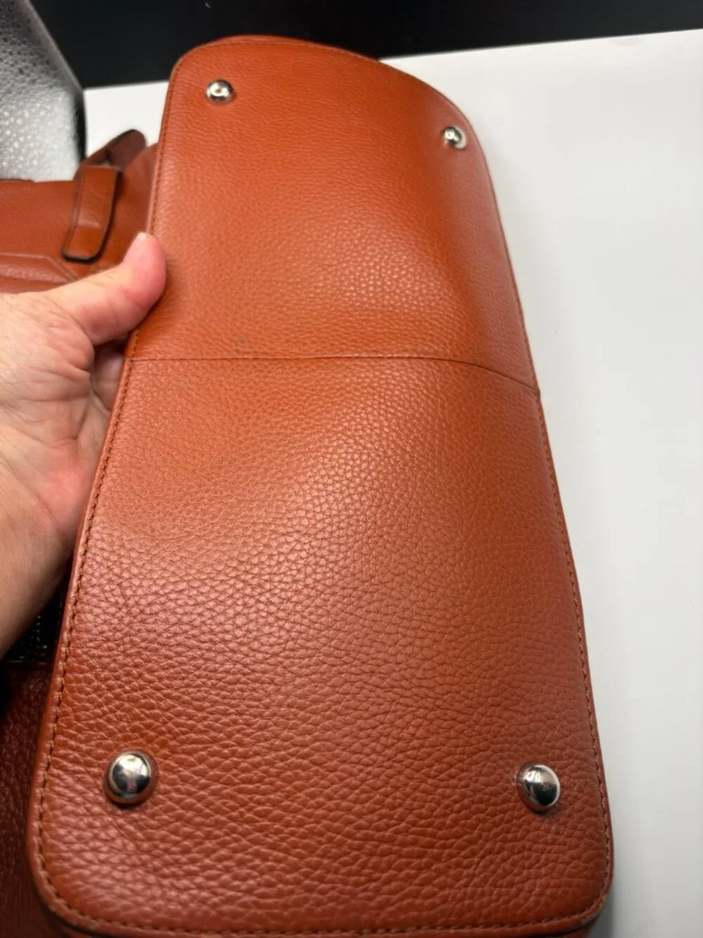 Frédéric Paris Cognac Pebbled Leather Satchel Bag Dome Purse Lock Top Handle
